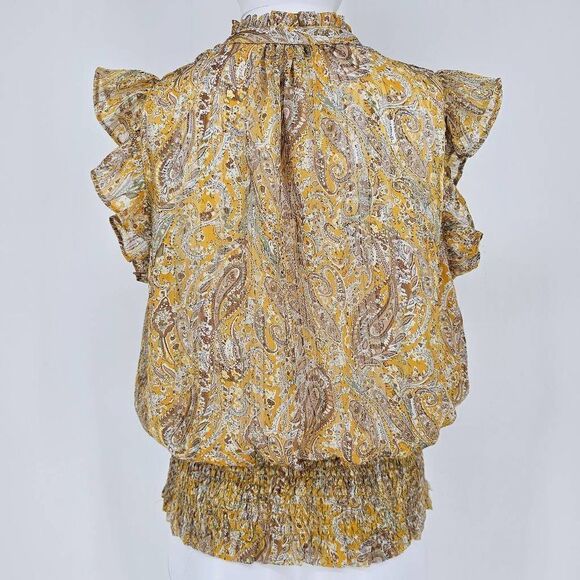 Rachel Zoe Paisley Shirred Metallic Blouse S - Picture 2 of 4